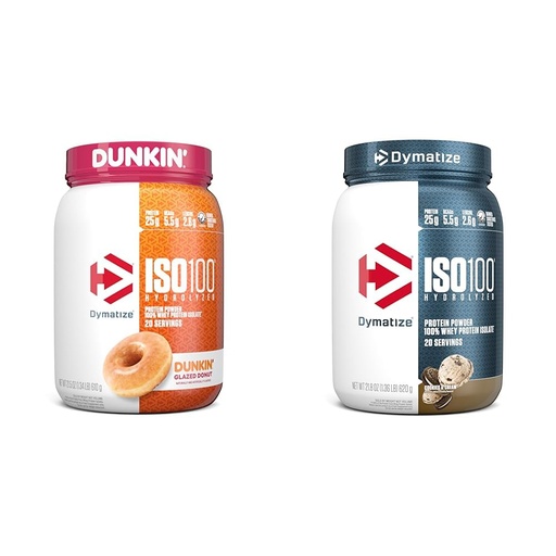 [BRSROBQEOUNRE2TO] Dymatize ISO100 Hydrolyzed Protein Powder, 100% Whey Isolate, Dunkin' Glazed Donut Flavor, 20 Servings & ISO100 Hydrolyzed Protein Powder, 100% Whey Isolate Protein, 25g of Protein, 5.5g BCAAs