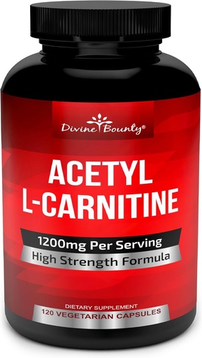 [BRSWECQPOQBG2FDA] Divine Bounty Acetyl L-Carnitine Kapselit 1200mg Per Serving - L Carnitine Supplement 120 Kasvissyöjä Kapselit