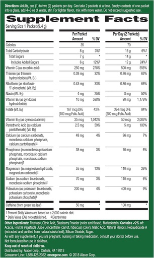 [BRSWG234CAIGKD3K] Emergen-C Energy+, With B Vitamins, Vitamin C And Natural Caffeine From Green Tea(Blueberry Acai Flavor) Dietary Supplement Drink Mix, 0.33 Ounce Powder Packets(Pack of 18)