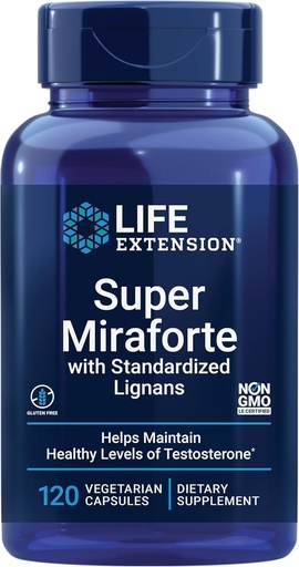 [BRSWIYYCCACWYFL4] Life Extension Super Miraforte standardiseeritud Lignans, krüsiin, väike juur, Muira puama, maca, tsink, keskendunud valem testosterooni kasu, taimetoitlane, gluteenivaba, mitte-GMO, 120 kapslit