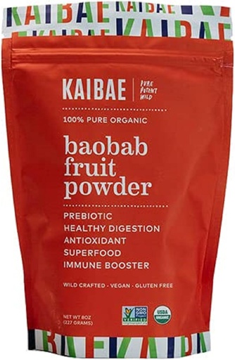 [BRSWGYYHCQIWA3L6] KAIBAE Premium Organic Baobab Powder I Prebiotic Gut Health, Fasting intermitente, inmunidade, hidratación | Vitamina C, Polyphenols, Minerals | Suplemento de fibra | 8 oz.