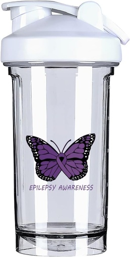 [BRSRAAYDCMBQKCQ2] Epilepsy Awareness 18 Ounce Shaker Bottle Drink Mixer Leak-proof Pre Workout Protein Shakes Meal Replacement Shakes Bottles 500ML/18 Oz White