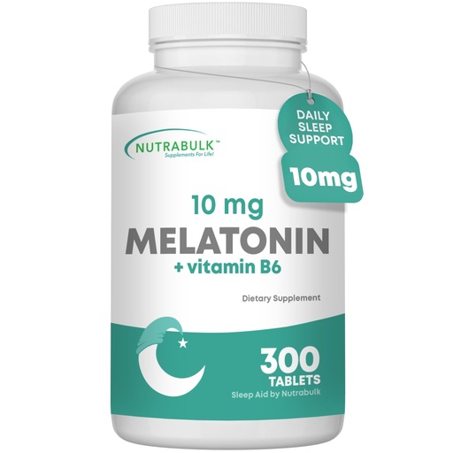 [BRSWIEL4BINGKADO] NutraBulk Melatonin 10 mg Tablets – Quick Release Natural Nighttime Sleep Aid for Adults. (300 Count)