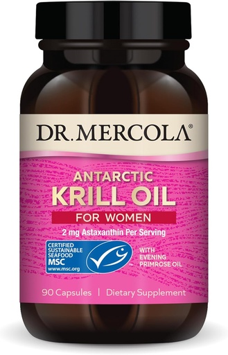[BRSWIYA4BQHAEAIZ] Dr. Mercola Krill Oil for Women - 2 mg Astaxanthin - MSC Certified Sustainable - Supports Brain, Skin & Immune Systems - with Omega-3s - Non-GMO, Gluten-Free & Soy-Free - 90 Capsules (30 Servings)