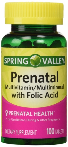 [BRSWIYYYCENR2YIV] Spring Valley - Prenatal, Multivitamin, Multimineral, 100 Tablets w. Folic Acid