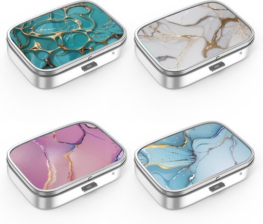 [BRSRMAY6AAIGYEQ4] Pill Box 2 Compartment Medicine Pill Case,Portable for Pocket or Purse Pill Box Decorative Metal Medicine Vitamin Organizer Unique Gift（4PCS）