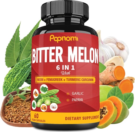 [BRSWYFL4PMCROHLA] Organic Bitter Melon Extract Kapsulas - 60 tabletes 2 mēneši - Kombinēts miza, grieķu siers, kurkumīns, ķiploki un papaija