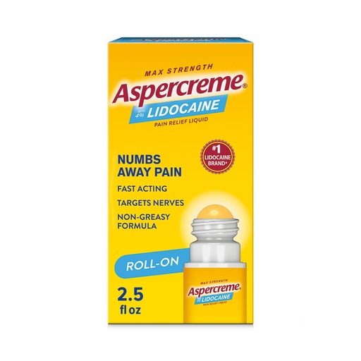 [BRSWECT7AQJQ4CA7] Aspercreme Odor Free Max Strength Lidocaine Pain Relief Liquid with Roll-On No Mess Applicator, 2.5 oz.