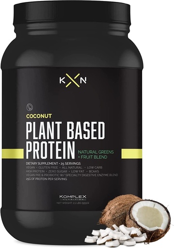[BRSWYCANCEMWEGTZ] KompleX Nutrition Plant Based Protein Powder (25 Servings) - Coconut Flavored Natural, Vegan, Zero Sugar, Low Fat, Non GMO Dietary Supplement Made from 29 Natural Greens & Fruits