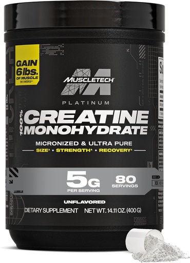 [BRSWIGY4BMDROED2] MuscleTech Creatine Monohydrate Powder, Platinum Pure - Unflavored Micronized Creatine for Men & Women - Workout Supplements for Performance, Muscle Recovery & Builder-(80 Servings) Packaging May Vary