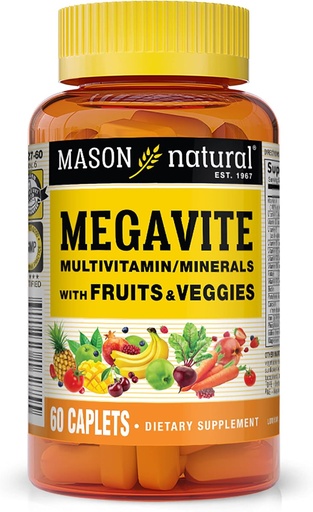 [BRSWIFYLAQNBSYL4] MASON NATURAL Vitamina Megavite Frutas y verduras Fórmula mineral, 60 Cuenta
