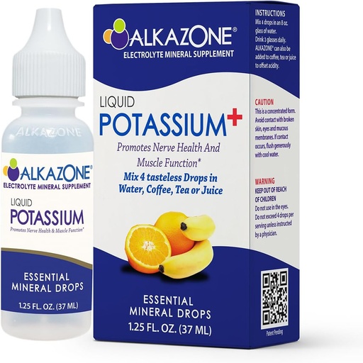 [BRSWGZD7O56GKG3D] ALKAZONE Líquido Potássio + Suplementos Líquidos Têm Taxa de Absorção Mais Rápida * Concentrado * Maneira mais Fácil de Tomar Potássio * Sem sabor * 1.25 Oz, Limpar, Pacote de 1