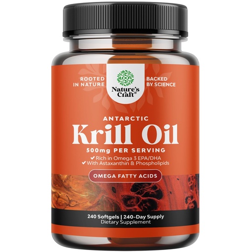 [BRSROAQZDMCGGFI7] Antarctic Krill Oil Softgels - Omega 3 Krill Oil Supplement with EPA DHA & Astaxanthin for Brain & Healthy Heart Health - No Gluten GMOs or Fishy Aftertaste - 240 Count