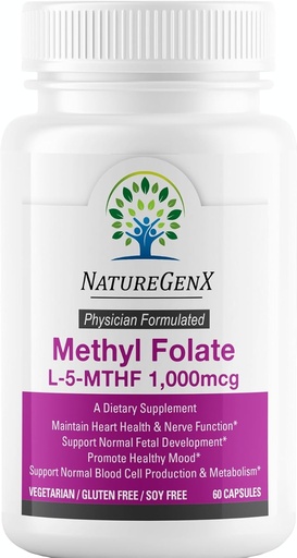 [BRSWGZAROYHWEYIZ] Methylfolate MTHRF Supplement - 1000 mcg Bioactive Vitamin B9 (5-MTHF) - Supports Pregnancy & Fetal Health - 60 Capsules - Gluten-Free