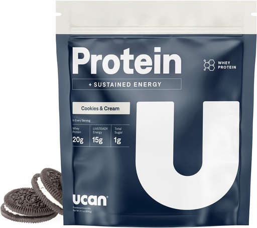 [BRSRAFT3BB6R42TL] UCAN Energy + Srvátkový proteín prášok - 19g na podávanie s aminokyselinami EAA & BCCAs - Keto, bez prídavku cukru, bez lepidla - Cookies & Cream - 12 porcií