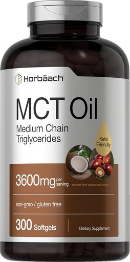 [BRSWGGQTOEIRSYLU] Horbäach MCT Oil Pills | 3600mg | 300 Softgel Capsules | Keto Supplement from Coconut | with Caprylic & Capric Acid | Non-GMO, and Gluten Free
