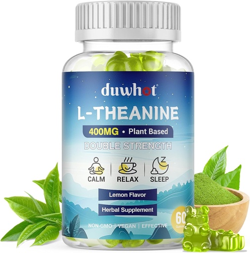 [BRSRA2T2AV5QAGYY] L-Theanine Gummies 400mg, Chewable Theanine Supplement for Adults & Kids 4+, Natural Stress Relief, zzZ & Focus Supplement, Vegan, Low Sugar, Non-Drowsy, Lemon Flavor, 60 Chewables