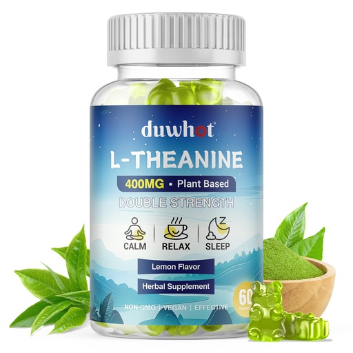 [BRSRA2T2AV5QAGYY] duwhot L Theanine Gummies, 200/400mg L-Theanine Supplement for Adults & Kids, Natural Stress Relief, Relaxation, Zzz & Focus Support Gummy, Organc,Vegan, Low Sugar,Non-Drowsy,Lemon Flavor,60 Chewables