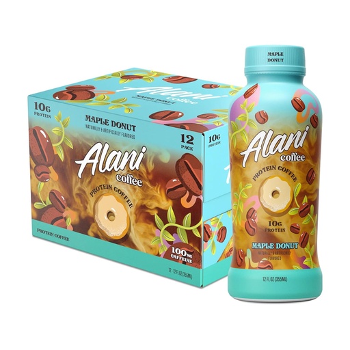 [BRSRMAQDDF4GYF36] Alani Nu Protein Coffee MAPLE DONUT | Ready To Drink Cold Brew with 10g of Protein | 100mg Caffeine | 90 Calories, Naturally Flavored | 12 Fl Oz Bottles | 12 Pack