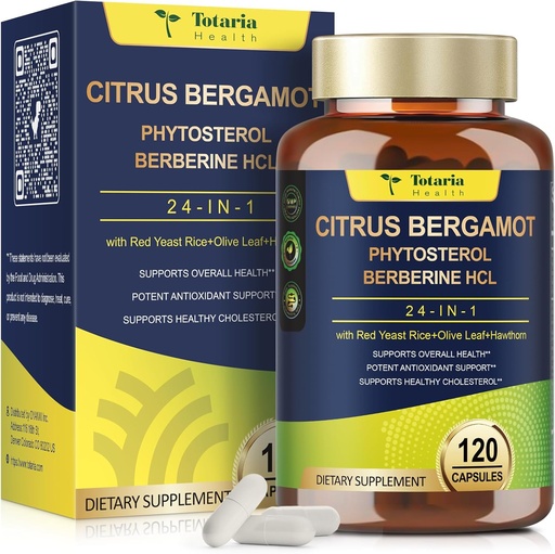 [BRSRAGIPBYNAYEL6] Totaria Citrus Bergamot Supplement for High Cholesterol - Italian Citrus Bergamot Supplement & Plant Sterols Stanols for Man and Woman Cholesterol Health, Vegan, Non-GMO, 120 Counts