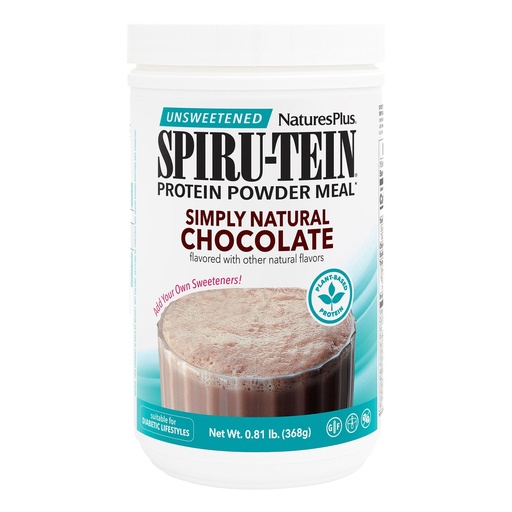 [BRSWIYQCAQEBSEDU] NaturesPlus SPIRU-TEIN Simply Natural, Original Chocolate - 0.81 lb - Unsweetened Plant-Based Protein Shake - Non-GMO, Vegetarian, Gluten Free - 16 Servings