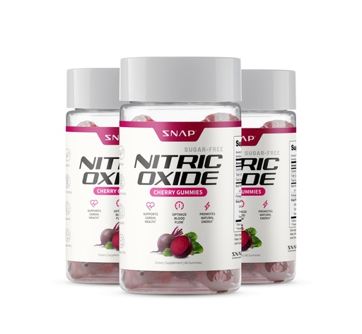[BRSRMFIEBB5AYYDF] Snap Supplements Nitric Oxide Gummies - Beet Root Extract 300mg, Sugar Free Beetroot Supplement with Pomegranate Powder for Circulation & Natural Energy, 60 Vegan Gummies (3-Pack), Cherry Flavor