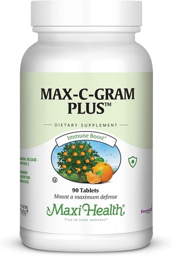 [BRSWIYIOCUIWCCDK] Maxi Health Vitaminas C 1050mg - Bufered C Complex with Calcium Ascorbate & Bioflavonoids - Immune Support Additive, Non-Acidic, Švelnus ant pilvo, Laipsniškas išleidimas - 90 tablečių