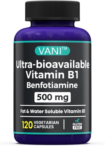 [BRSRAZIBCMIGODTF] VANI 500MG Benfotiamine con B1, 5X Tiempo de grasa y agua Soluble Thiamine B1 Suplemento – Tercera Parte Tested, No Gluten (120 cápsulas)
