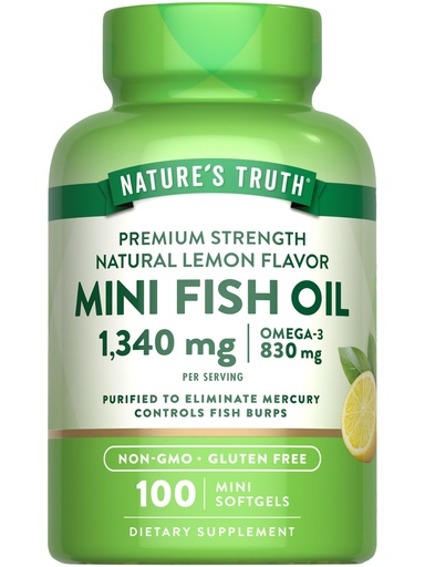[BRSWECTQAQPWMADA] Nature's Truth Mini Fish Oil Omega 3 | 1340 mg | 100 Softgels | Burpless Lemon Flavor | Non-GMO & Gluten Free Supplement