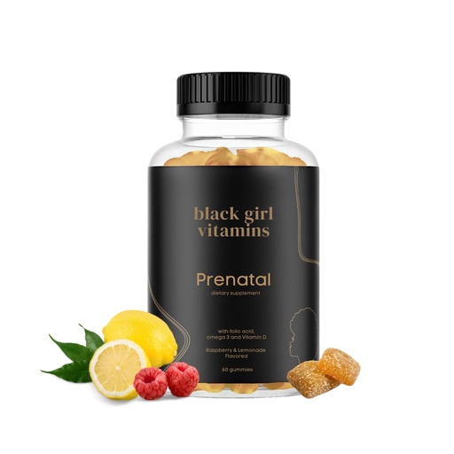 [BRSRAEIQOUPQKFDK] Black Girl Vitamins - Prenatal Gummies for Women Vitamin with Folate for Bone Health Support, Gluten-Free, (Raspberry-Lemonade), 60ct