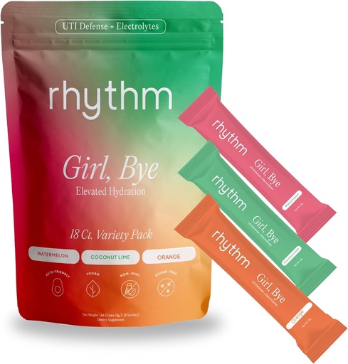 [BRSROZIPBEGRMFDJ] rhythm Girl, Bye Fast-Acting 18 ct. Tropical-Flavored Keto UTI Relief & Defense + Rapid Hydration Urinary Tract Health Drink Mix | pH Balancing | Workout & Intimacy | Essential Intermittent Fasting