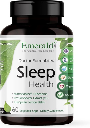 [BRSWIATYCYGB43L2] Emerald Labs Sleep Health - Sleep Support Supplement with Suntheanine L-Theanine, Melatonin, European Lemon Balm & Passionflower - Gluten Free, Vegan - 60 Vegetable Capsules (Up to 30-Day Supply)