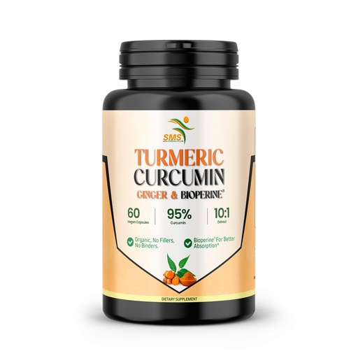 [BRSW2GIOOQBGCE36] Turmeric Curcumin with Ginger, BioPerine Black Pepper, 95% Curcuminoids, Natural Joint & Healthly Inflammatory Support, Antioxidant Tumeric Supplement, 60 Veggie Capsules, Made in USA, by SMS