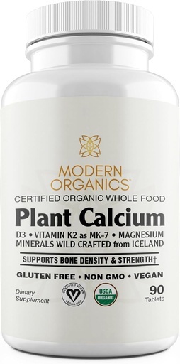 [BRSROHQCCV5RAF34] Plant Calcium | 1000mg Certified Organic Whole Food Calcium från Organic Icelandic Red Algae med vitamin D3, Vitamin K2 och Magnesium | 72 Trace Minerals | 90 Vegan tabletter