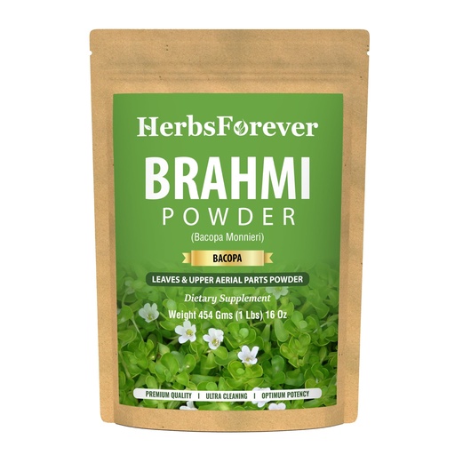 [BRSWIYIZCEAR2AL2] Herbsforever Brahmi Powder(Bacopa Monnieri) Leaves & Upper Aerial- Memory,Focus & Cognitive Function| Wild Harvested -Non GMO,Vegan- 2X Potency | Ultra Clean|NO Sand & Mud| Steam Sterilized|16oz-1LBS