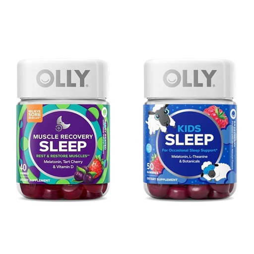 [BRSRAYYYBYHBEH37] OLLY Muscle Recovery Sleep Gummies with Tart Cherry, 40 Count and Kids Sleep Gummy with Melatonin, Chamomile, 50 Count