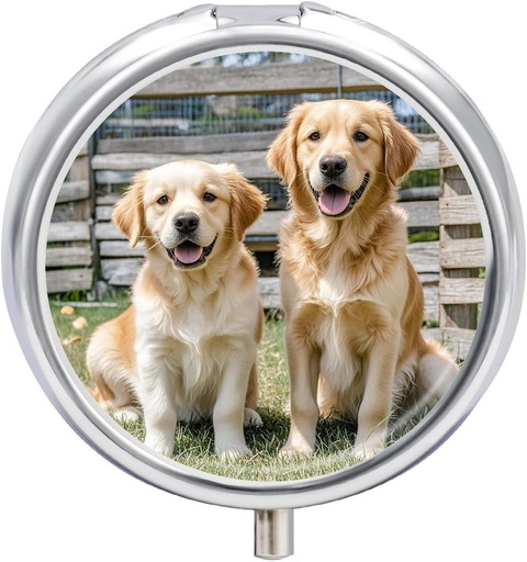 [BRSRAH33OIAQGCA3] Round Pill Case 3 Compartment Golden Retriever Dogs Puppies Pets Pill Box Mini Medicine Pill Organizer Portable Travel Pillbox for Pocket Purse Metal Pill Container for Vitamins Fish Oil Supplements