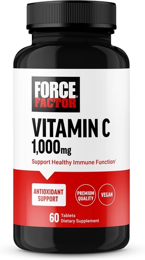 [BRSROHY2BN6RS2TH] FORCE FACTOR Vitamine C 1000mg Immuun Ondersteuning Supplement, Vitamine C supplement Immuniteit Vitaminen Plus Antioxidant Ondersteuning, Premium Kwaliteit, Vegan, 60 Vitamine C Tablets