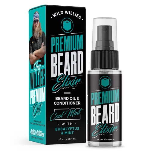 [BRSWKZIDBIPAMHA7] Wild Willies Premium Beard Oil & Conditioner Natural, Organic Ingredients Promote Fast Beard Growth, Removes Itch & Dandruff - Deep Softener Treatment Restores Moisture - 2 Oz, Cool Mint Scent