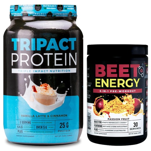 [BRSRAZYHAEPWMH33] Nutrology TRIPACT Protein Powder, 7-in-1 Meal Replacement Shake, Vanilla Latte Cinnamon Flavor (40 Servings) Beet Natural O2, Pre Workout Powder, Passion Fruit Flavor (30 Servings)