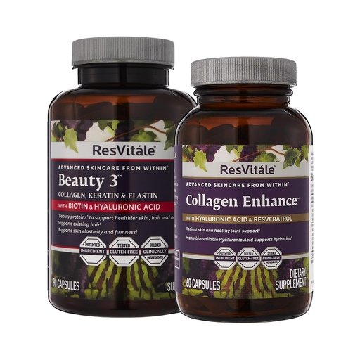 [BRSROCYEPIDWCHTJ] ResVitale Beauty 3 - Skin Care Supplement with Collagen, Keratin & Elastin - 90 Capsules & Collagen Enhance - Beauty Supplement with Hyaluronic Acid & Resveratrol - 60 Capsules