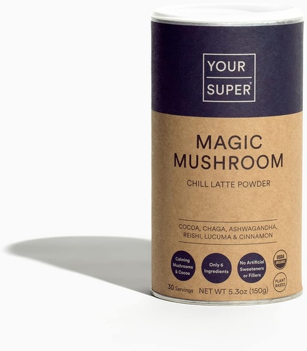 [BRSWYZDYCAAWOHTH] Your Super Magic Mushroom Superfood Powder – Mushroom Supplement for Natural Calm, Brain Health, and Immune Support, Made with Organic Ashwagandha, Lucuma, Reishi, and Chaga Powder (30 Servings)