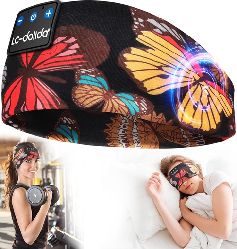 [BRSW22YTAUMWY2DO] LC-dolida Sleep Headphones Headband Bluetooth 5.4, Sports Headband Earphones Wireless with Speaker Microphone USB C for Women Sleeping Gift Workout Jogging Yoga Insomnia Travel Meditation, Butterfly
