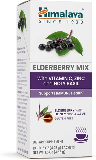 [BRSROBQZOUFWOCL4] Himalaya Elderberry Mix, Drink Mix Supplement, Immune Support with Elderberry, Zinc, Vitamin C and Holy Basil, Caffeine Free, 10-0.15 oz (4.3 g) Packets, Easy to Mix, Gluten Free
