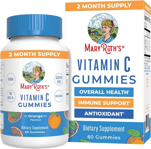 [BRSWGEIHAUBQIGTU] MaryRuth Organics Vegan C Gummies | 2 Ay Supply | Immune Support Supplement for Yetişkinler & Kids | Chewable Vitamin C Gummy Vitamins | Non-GMO | Pectin Based | 60 Count