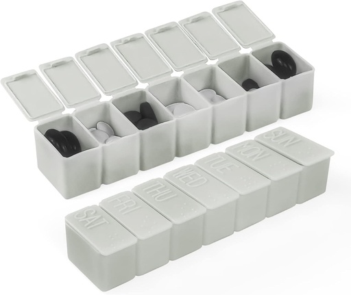 [BRSRMH3QAEJWOFLL] Weekly Small Pill Organizer, 7 Day Pill Case, Daily Vitamin Case Medicine Box, Pill Containers for Medicine Supplements Fish Oil(2Pcs,Grey)