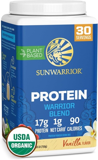 [BRSRMBQTOUFWOFDV] Sunwarrior Poudre de protéines végétales Protéines organiques à base de plantes BCAA Acides aminés Protéines de graines de chanvre Sans soja Sans lait Sans gluten Sans synthétique Sans OGM Sans vanille 30 portions