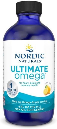 [BRSWIYA6C4FBQHQV] Nordic Naturals Ultimate Omega Liquid, Lemon Flavor - 4 oz - 2840 mg Omega-3 - High-Potency Fish Oil Suplemento con EPA & DHA - Promueve Brain & Heart Health - Non-GMO - 24 Servings