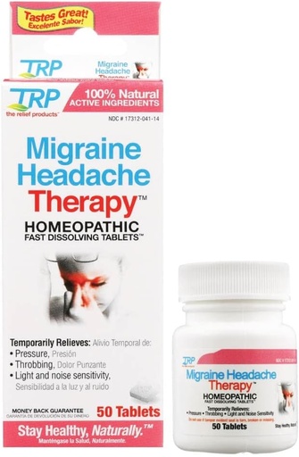 [BRSWK2QPBYBR42TE] מוצרים להקלה Migrane Headache Therapy - 100% Natural Active Ingredients - Soothes Thropping, לחץ, רגישות לאור, Migraines - טבליות מלוטשות במהירות - 50ctve