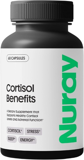 [BRSRAZYPBF6BQE3K] Nuray Cortisol Benefits Supplement - Adrenal Support with Rhodiola Rosea Supplement, Ashwaghanda - Gluten-Free, Vegetarian, Promotes Energy - 60 Capsules